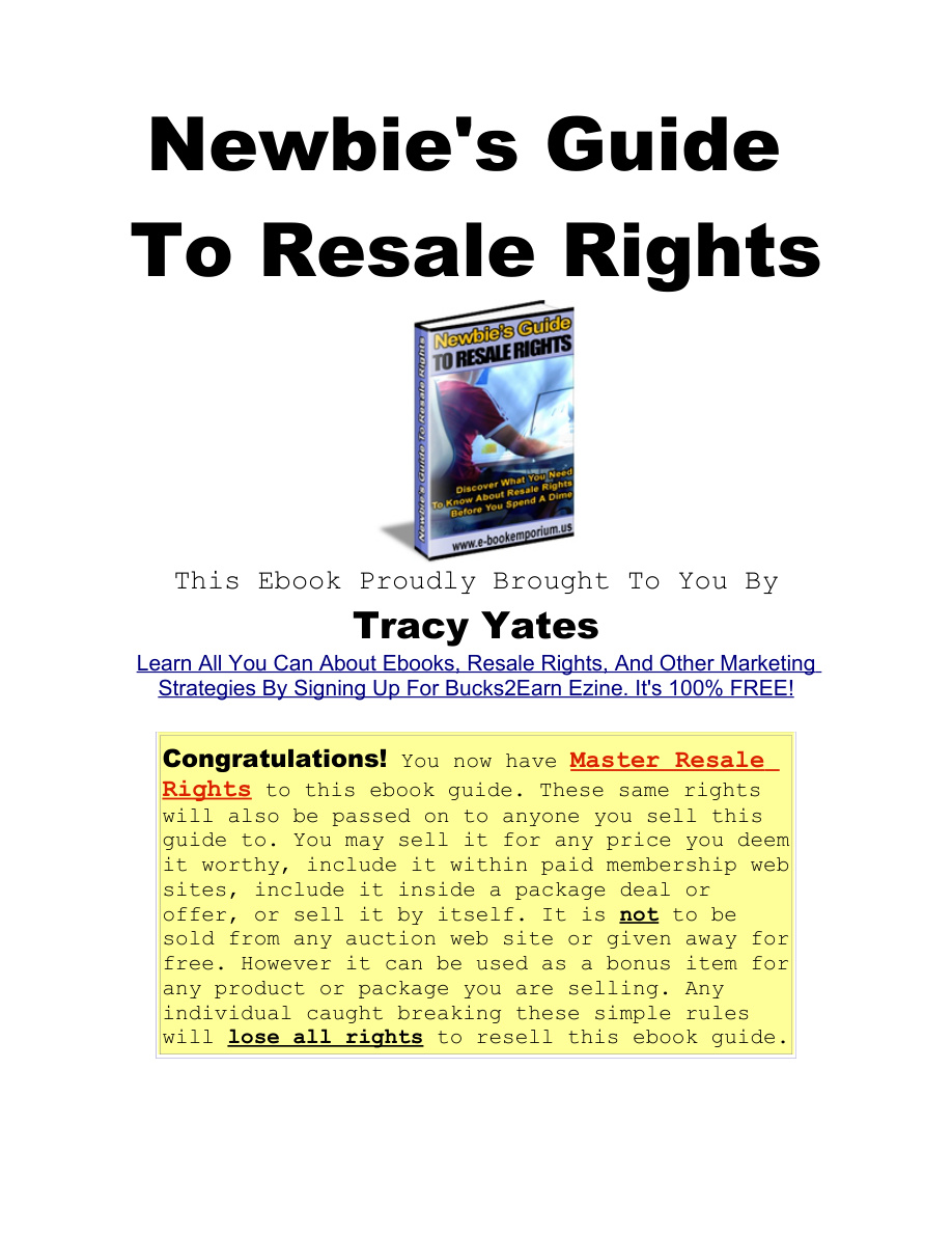Newbie's Guide to Resale Rights PDF Download