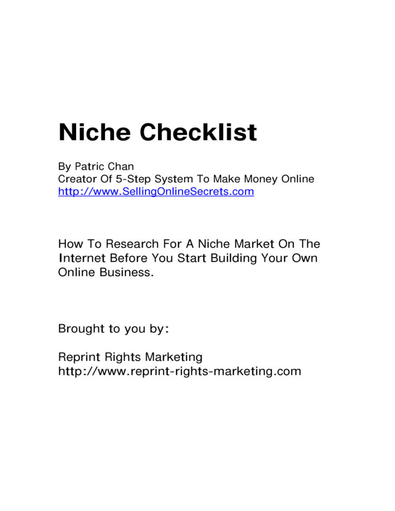 Niche Checklist PDF Download – Unknown Author