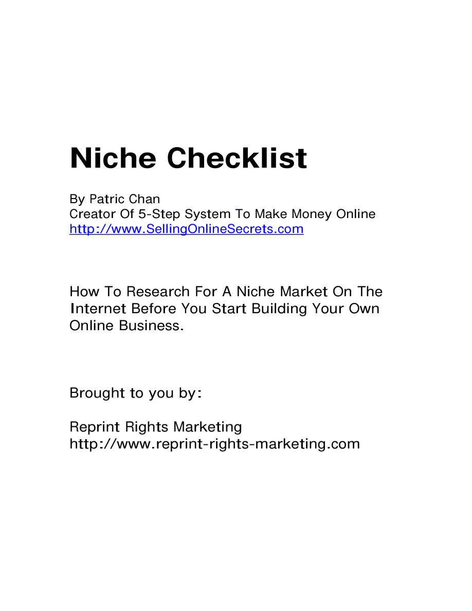 Niche Checklist PDF Download
