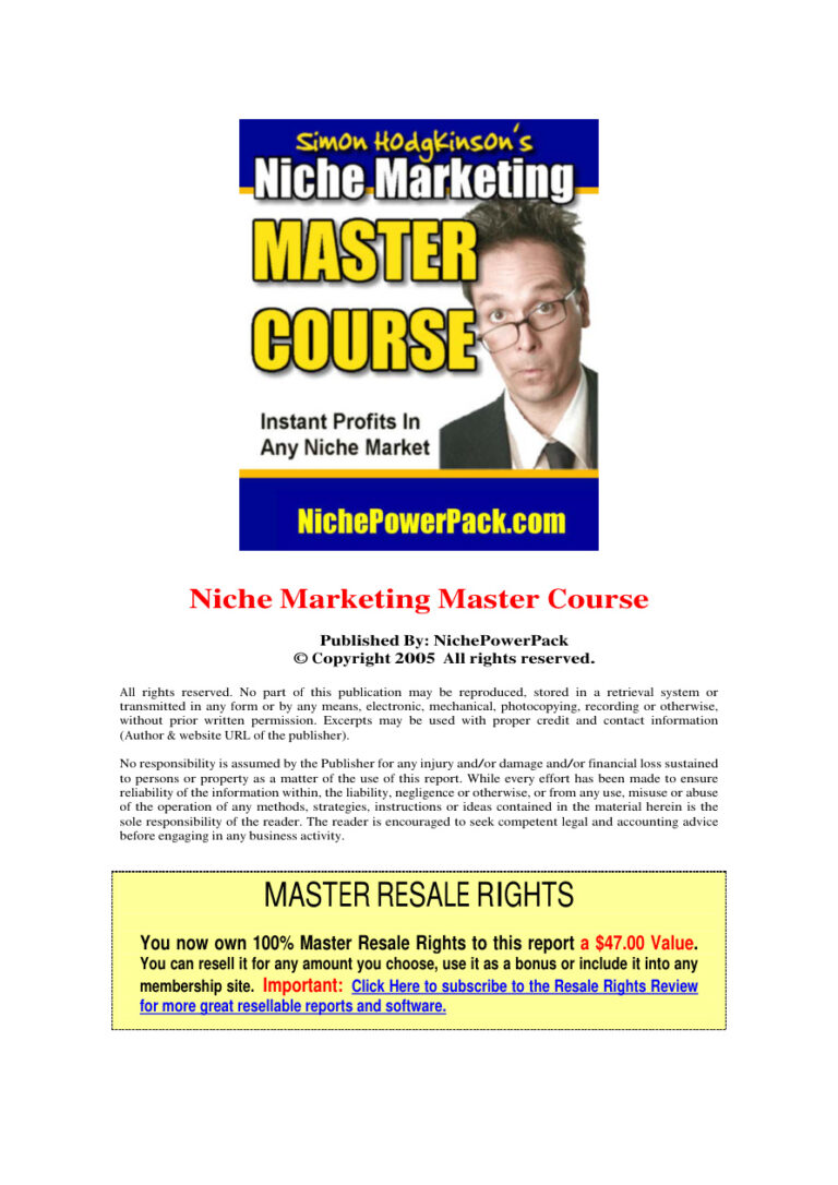 Niche Marketing Master Course PDF Download – Unknown Author