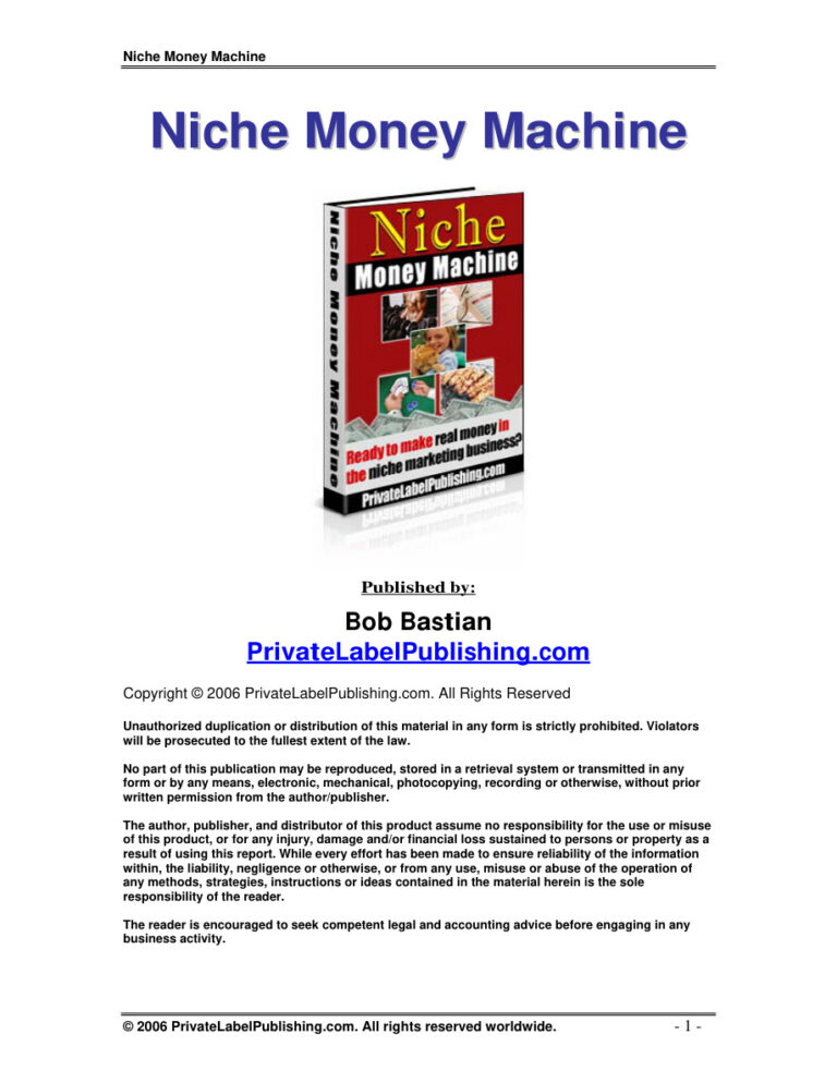 Niche Money Machine PDF Download – Unknown Author