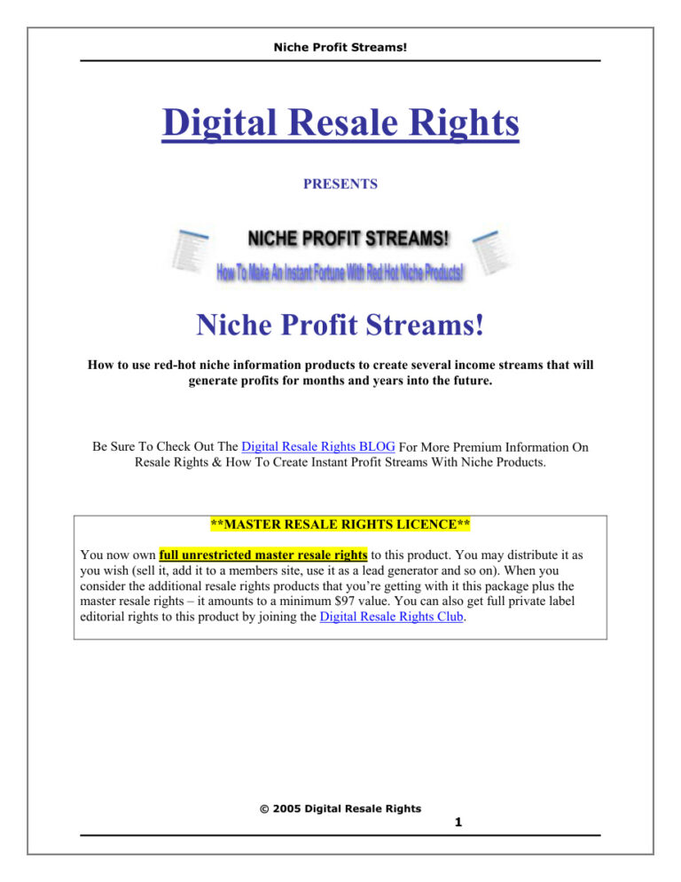 Niche Profit Streams PDF Download – Unknown Author
