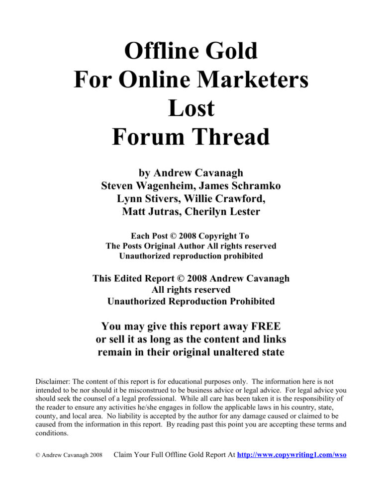 Offline Gold for Online Marketers PDF Download – Unknown Author