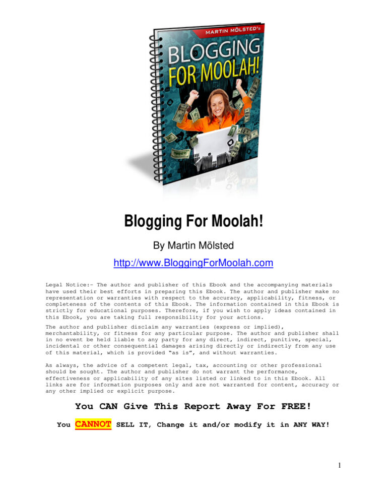 Blogging for Moolah PDF Download – Unknown Author