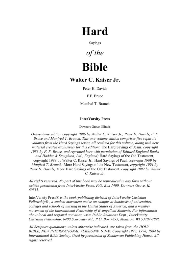 Hard Sayings of the Bible PDF Download – Walter C. Kaiser Jr.