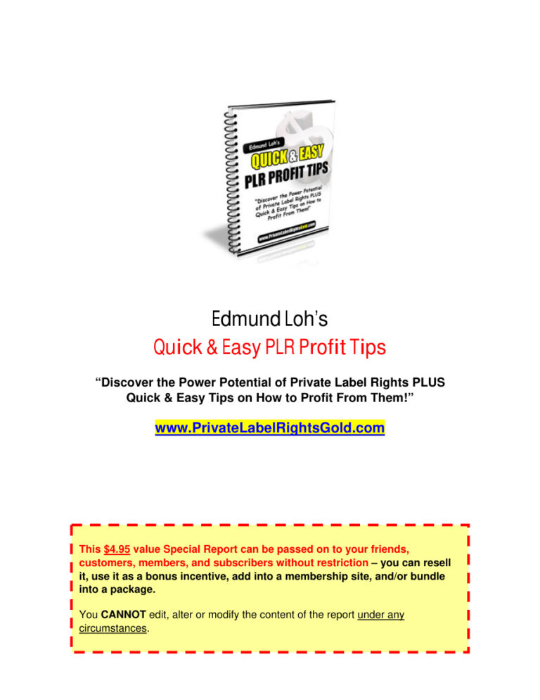 Quick Easy PLR Profit Tips PDF Download – Unknown Author