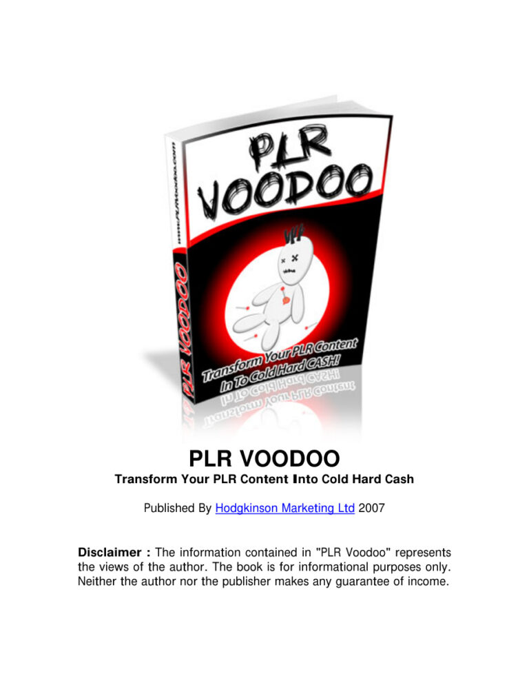 PLR Voodoo PDF Download – Unknown Author