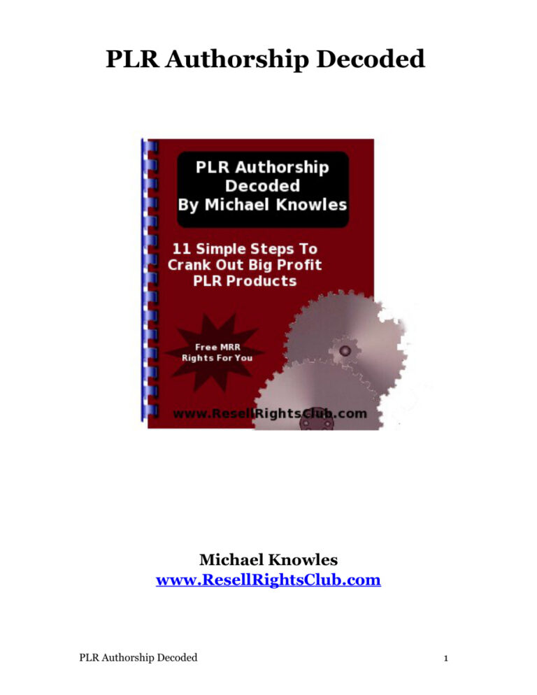 PLR Authorship Decoded PDF Download – Unknown Author