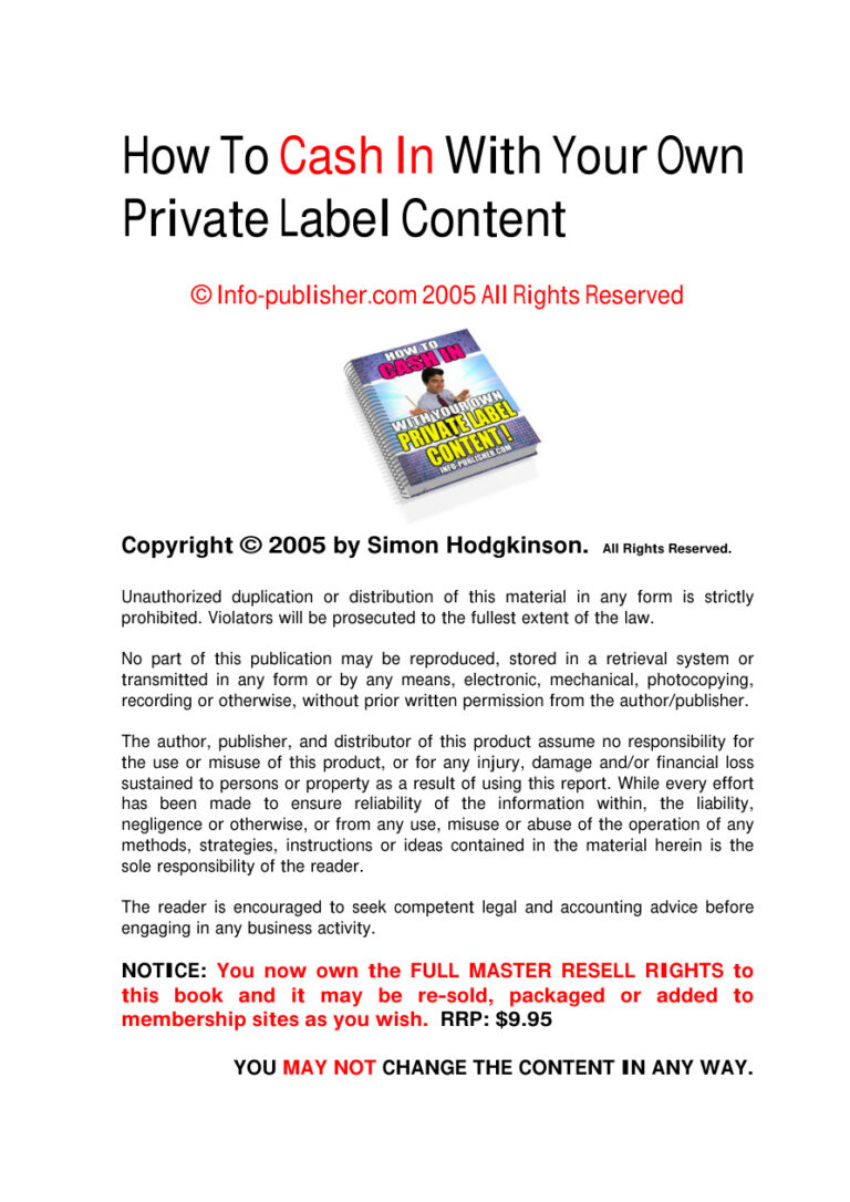 How to Cash in with Your Own Private Label Content PDF Download – Unknown Author