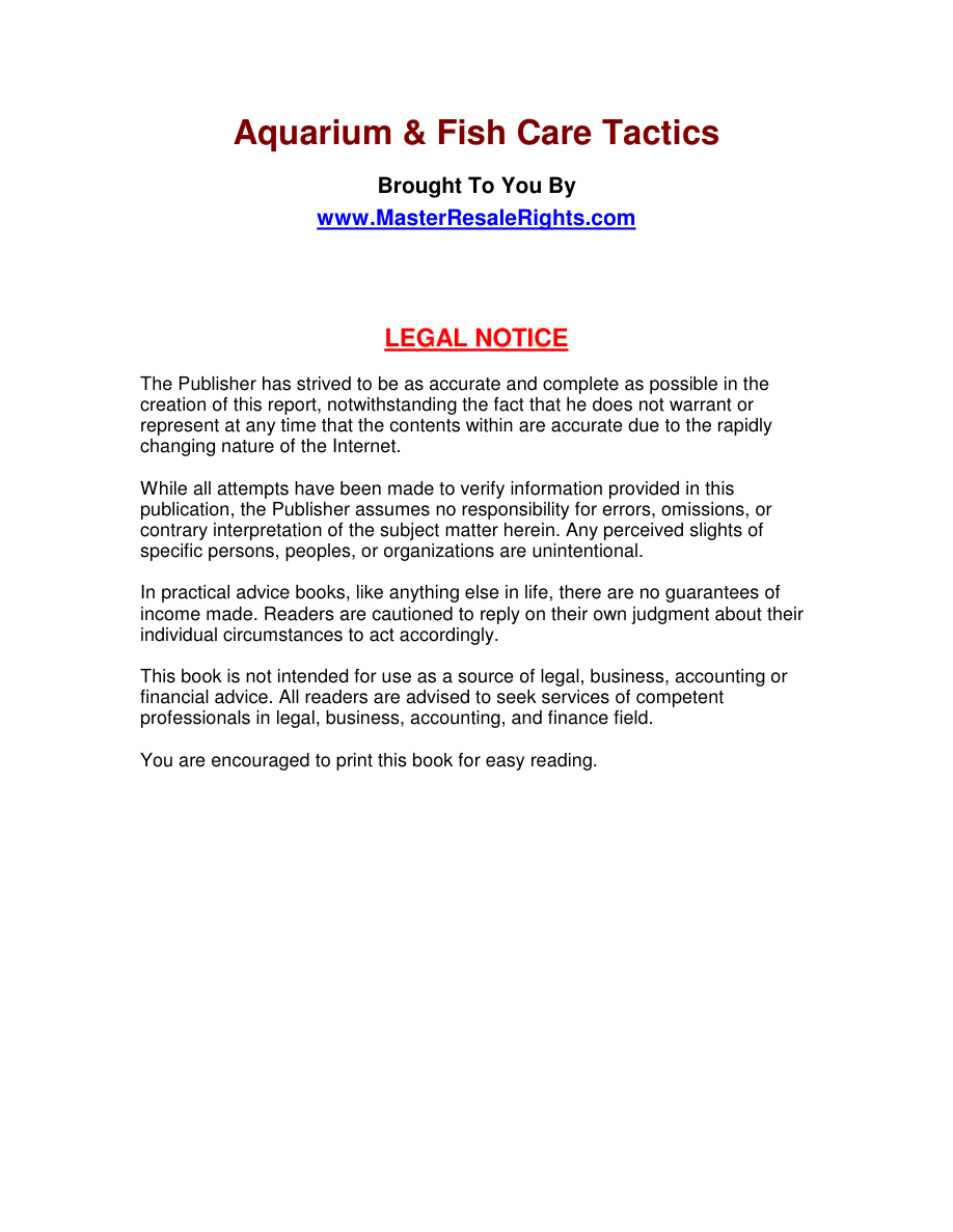 Aquarium and Fish Care Tactics PDF Download