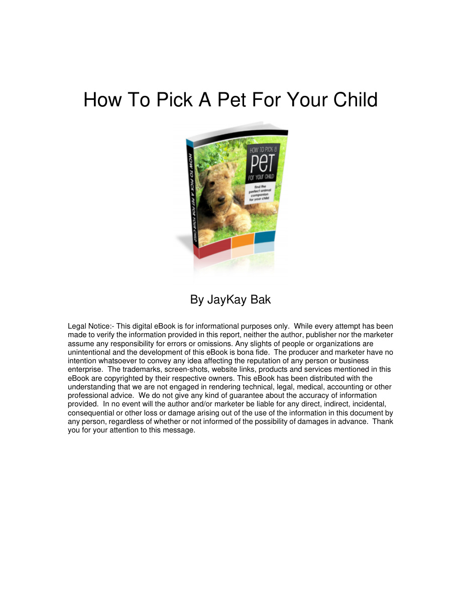 How to Pick a Pet for Your Child PDF Download