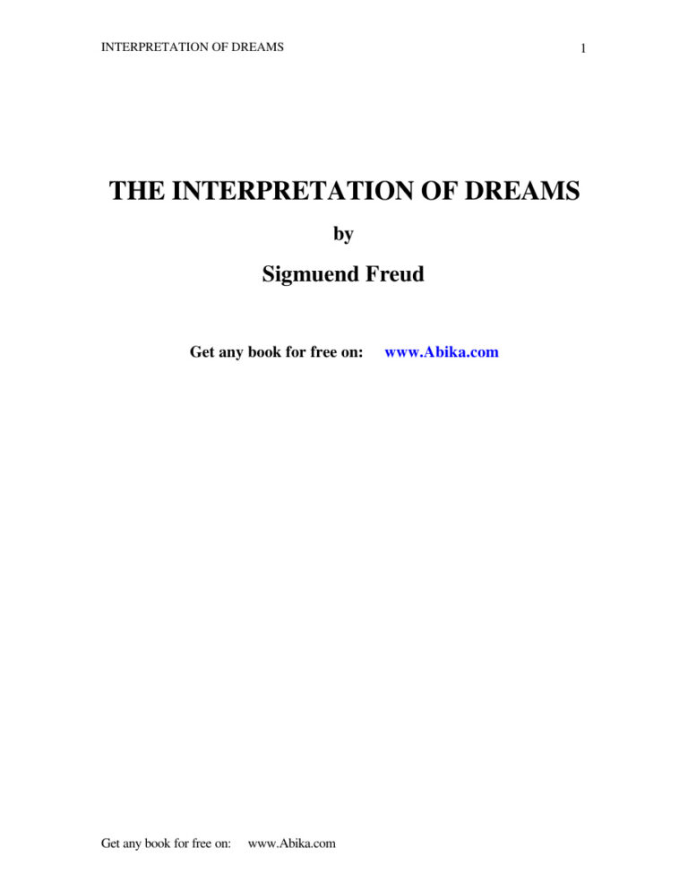 Interpretation of Dreams PDF Download – Sigmund Freud