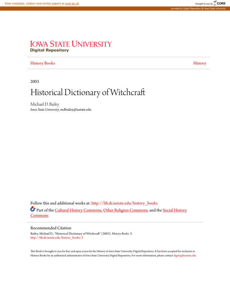 Historical Dictionary of Witchcraft PDF Download – Michael D. Bailey
