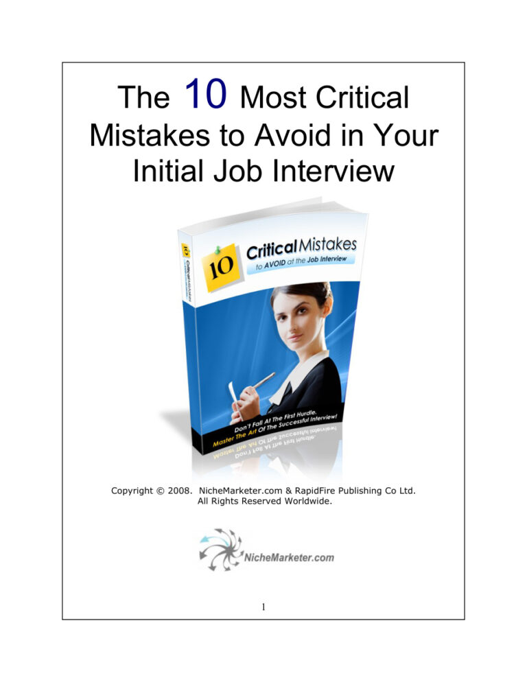 The 10 Most Critical Mistakes to Avoid in Your Initial Job Interview PDF Download – Unknown Author