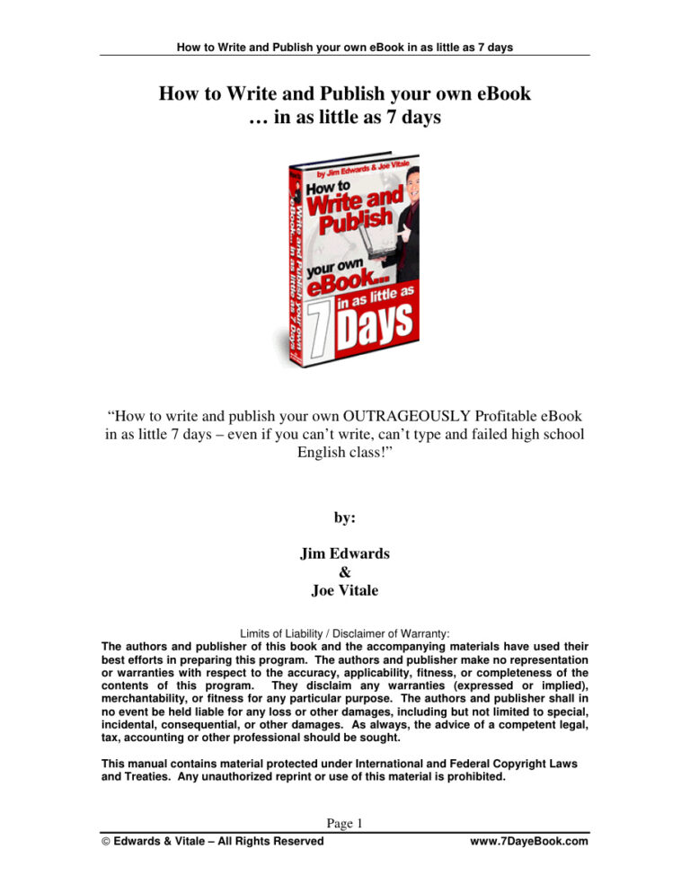 How to Write and Publish Your Own E-book in as Little as 7 Days PDF Download – Unknown Author