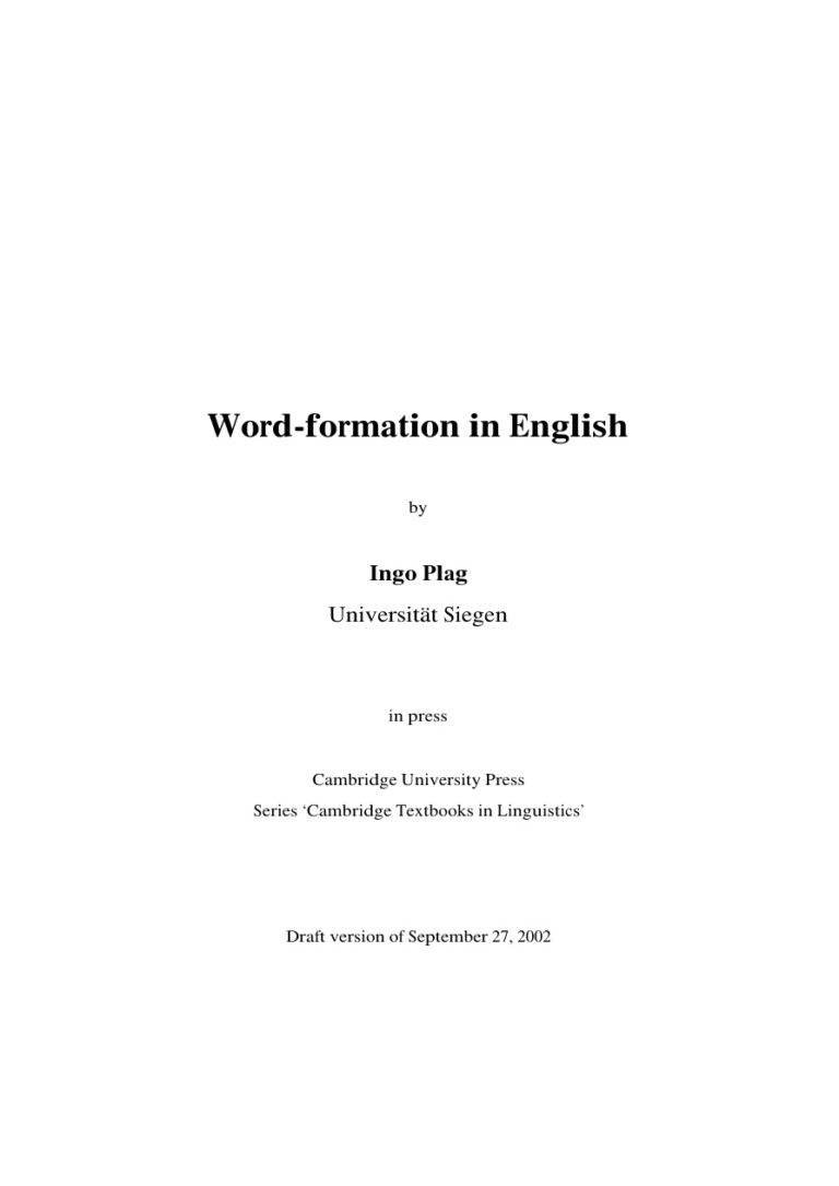 Word Formation in English PDF Download – Ingo Plag