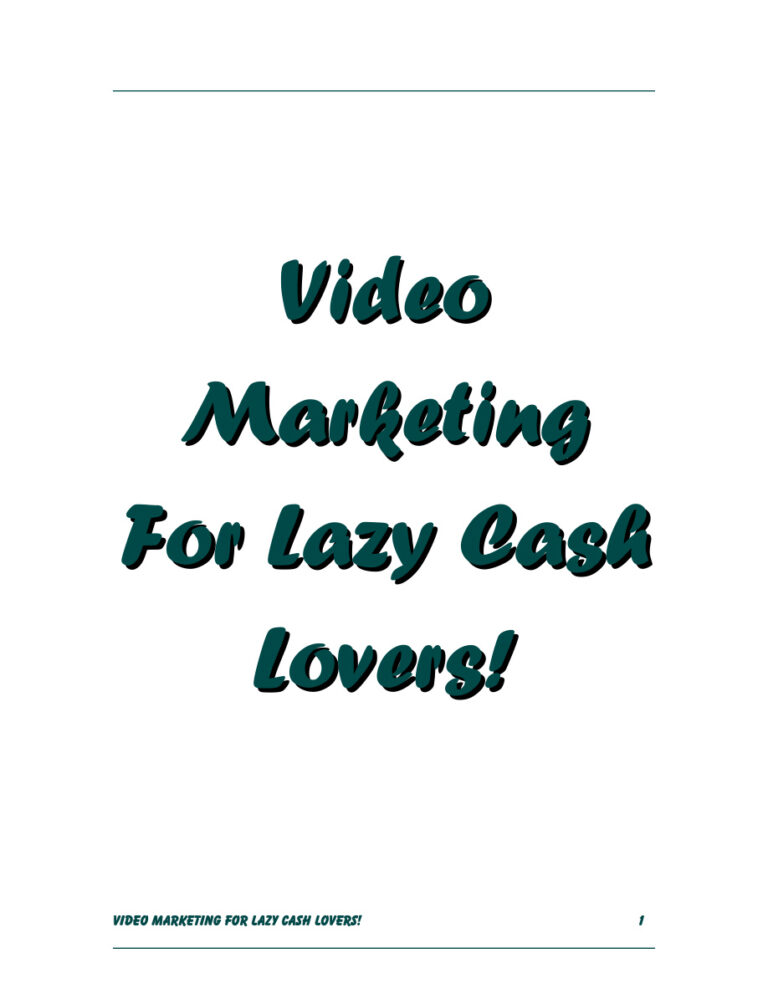 Video Marketing for Lazy Cash Lovers PDF Download – Unknown Author