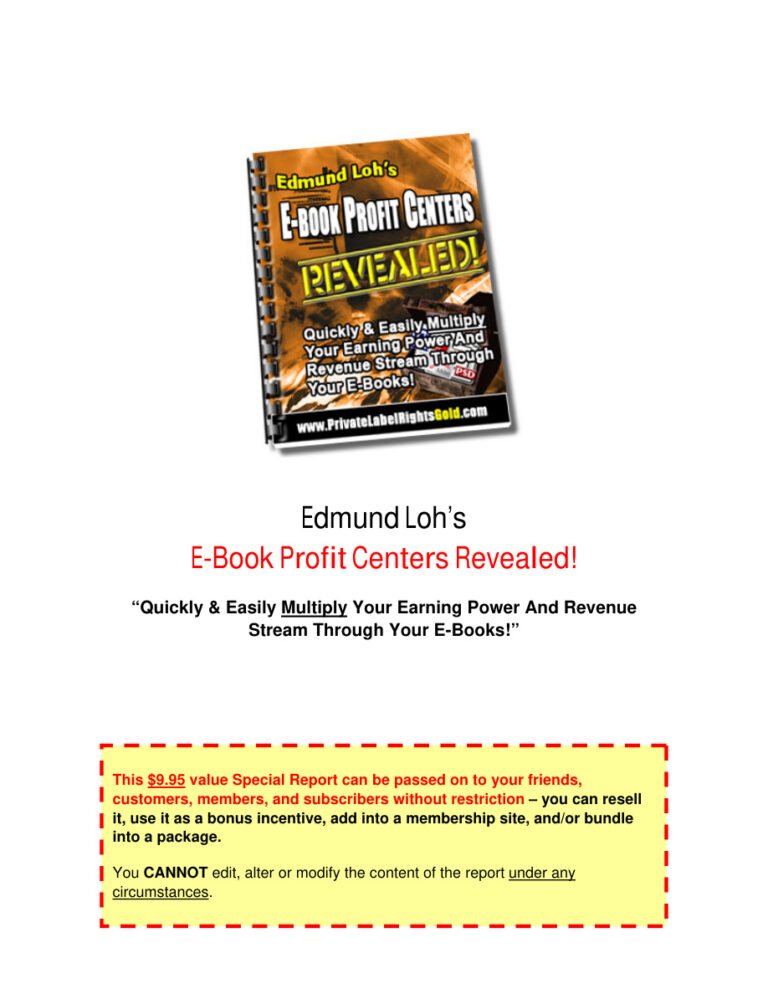 Edmund Loh’s E-book Profit Centers Revealed PDF Download – Edmund Loh