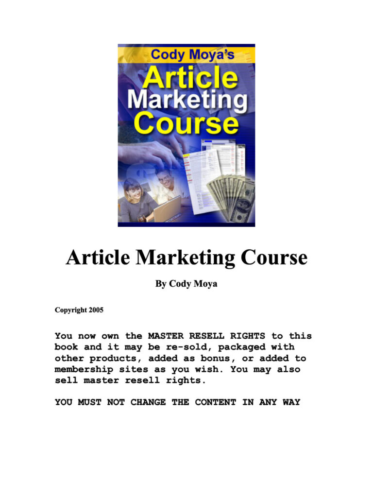 Article Marketing Course PDF Download – Cody Moya