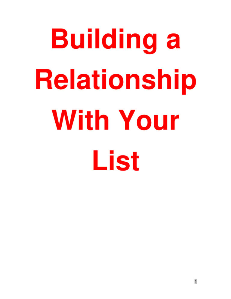 Building a Relationship with Your List PDF Download – Unknown Author