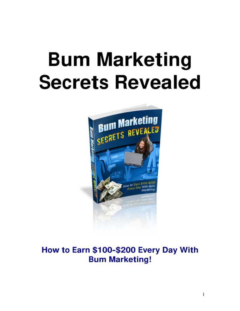 Bum Marketing Secrets Revealed PDF Download – Unknown Author