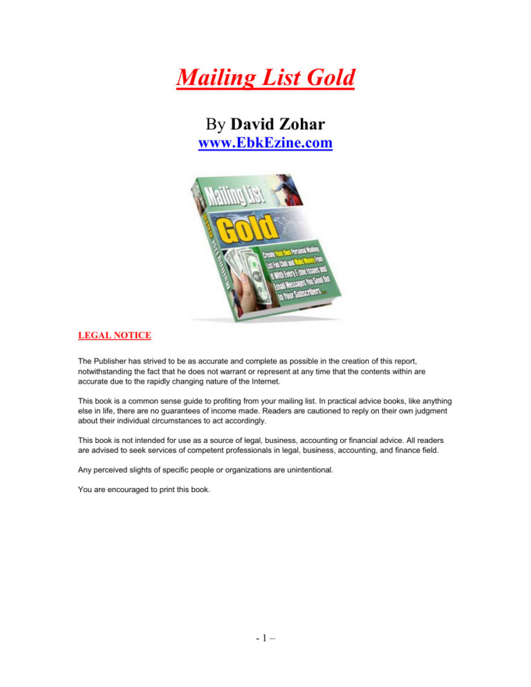 Mailing List Gold PDF Download – David Zohar