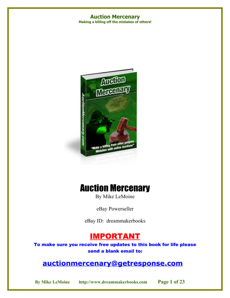 Auction Mercenary PDF Download – Unknown Author