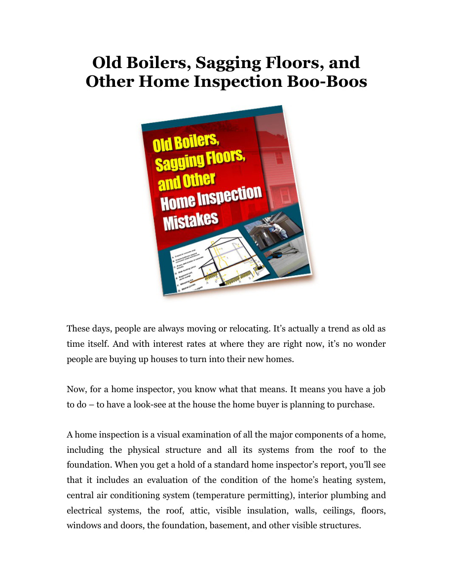 Old Boilers, Sagging Floors and Other Home Inspection Boo-Boos PDF Download