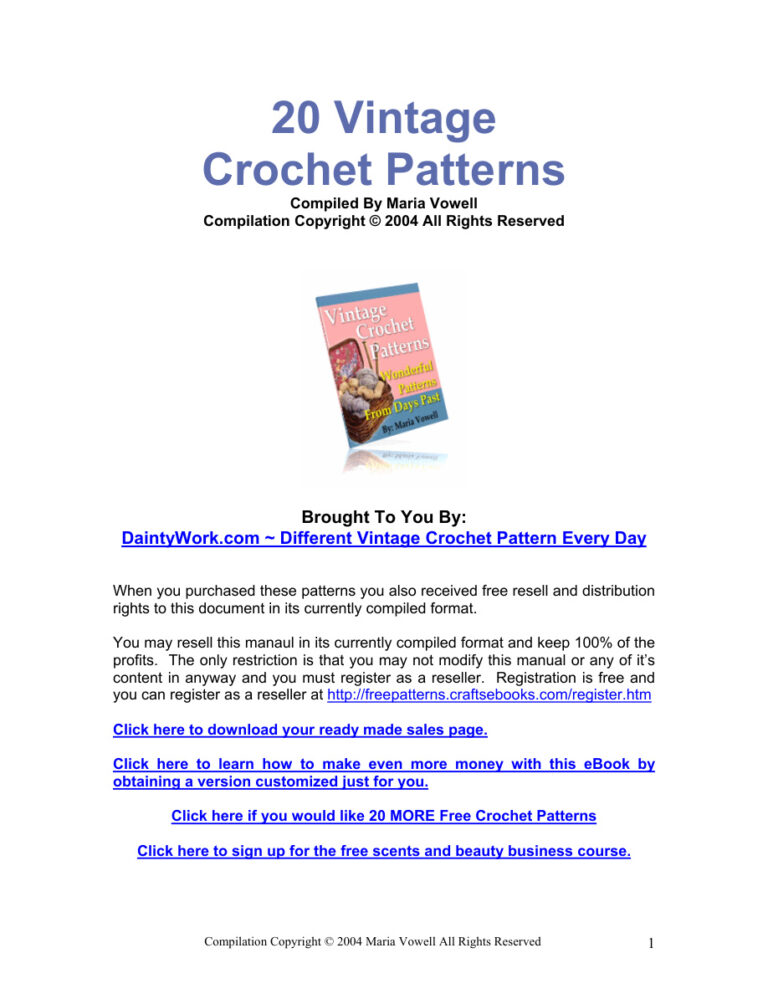 20 Wonderful Vintage Crochet Patterns PDF Download – Unknown Author