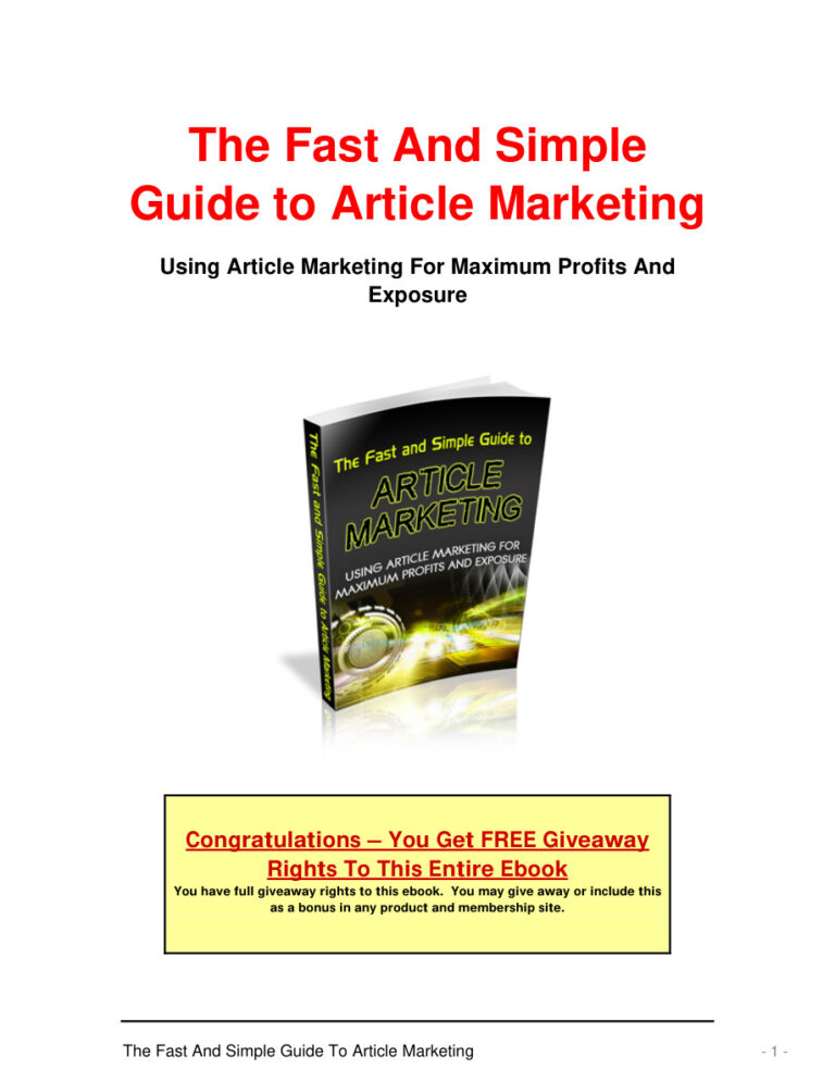 The Fast and Simple Guide to Article Marketing PDF Download – Unknown Author