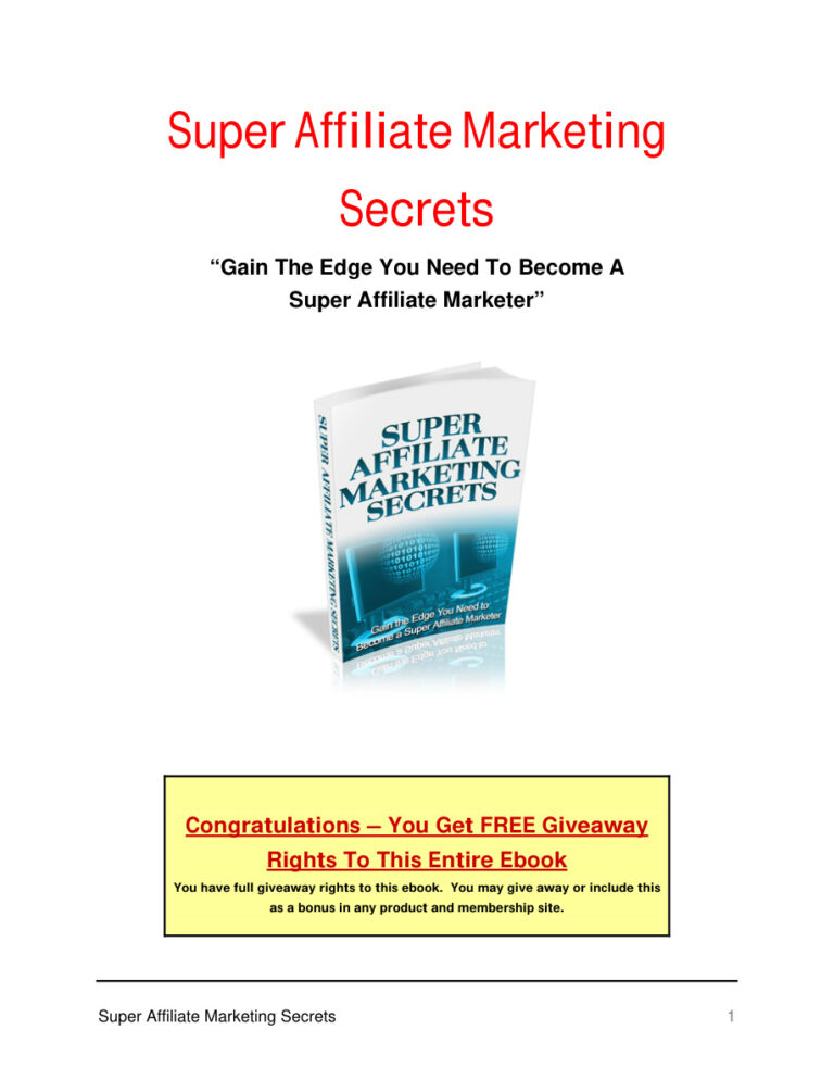 Super Affiliate Marketing Secrets PDF Download – Unknown Author