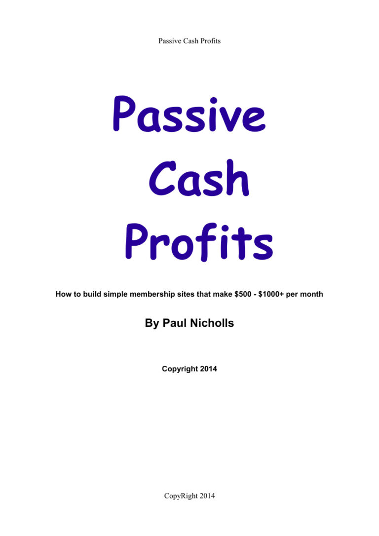 Passive Cash Profits PDF Download – Unknown Author