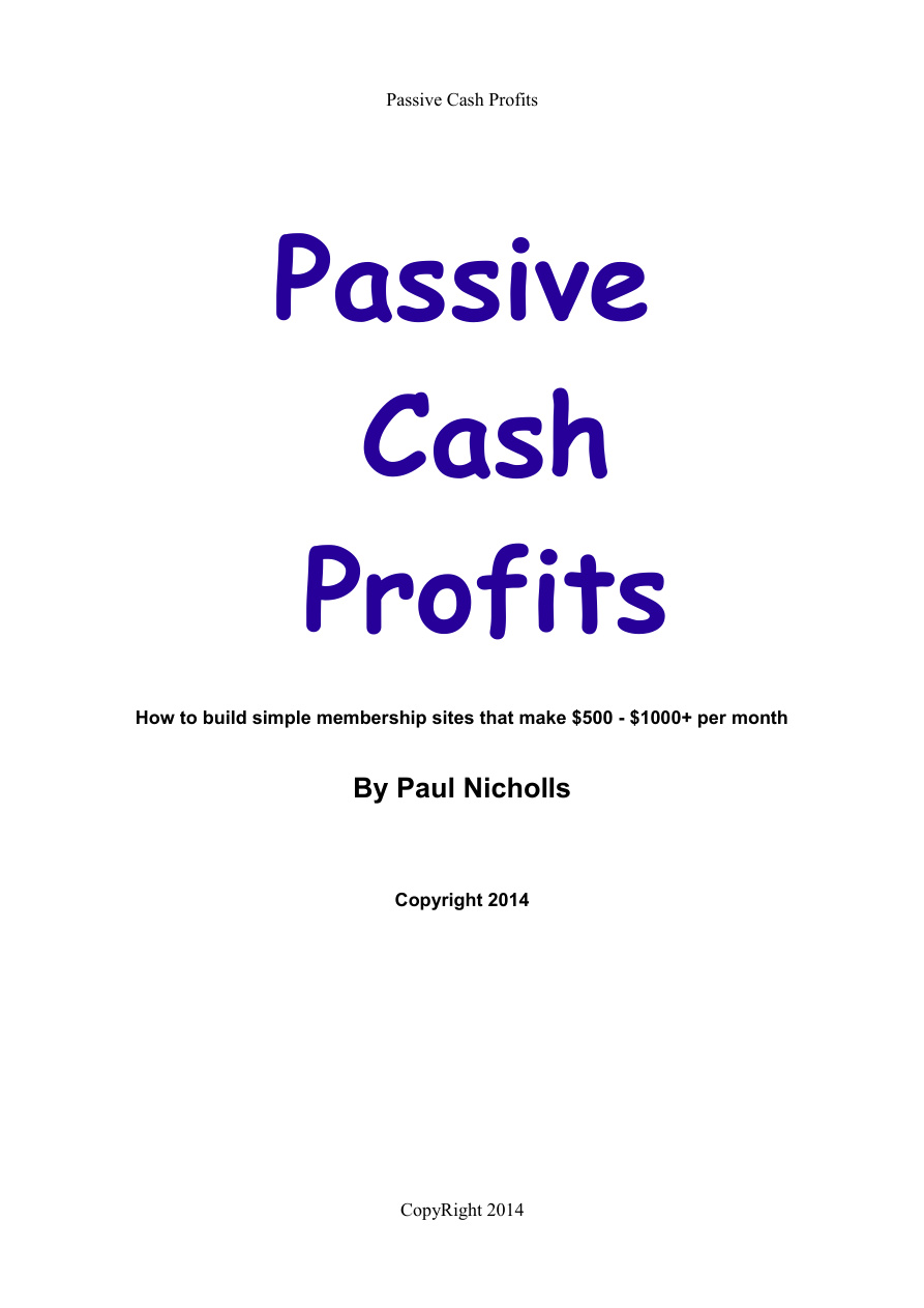 Passive Cash Profits PDF Download