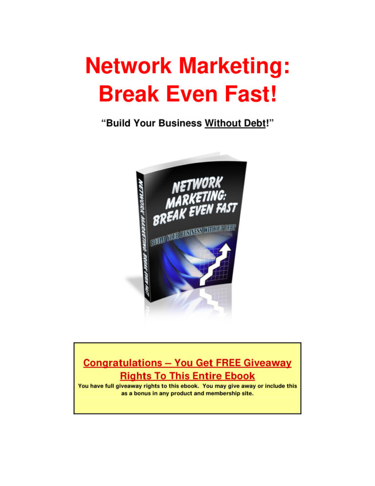 Network Marketing Break Even Fast PDF Download – Unknown Author