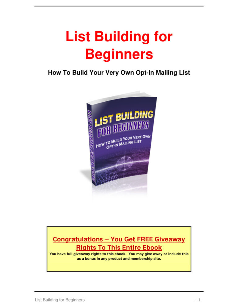 List Building for Beginners PDF Download – Unknown Author