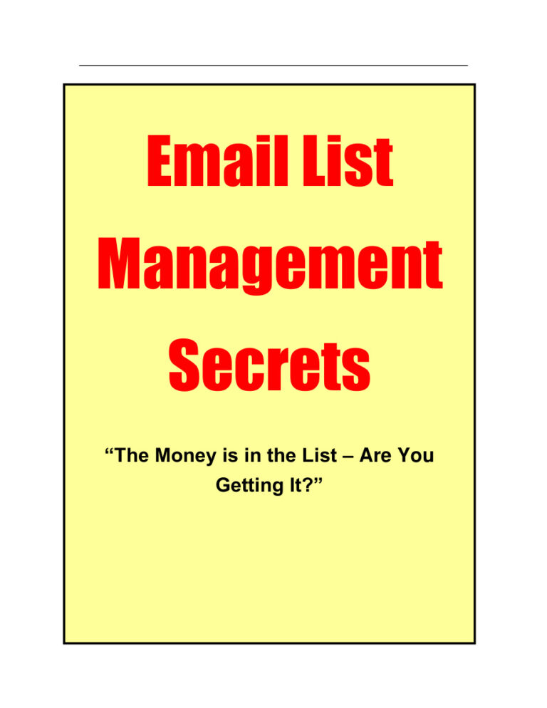 Email List Management Secrets PDF Download – Unknown Author