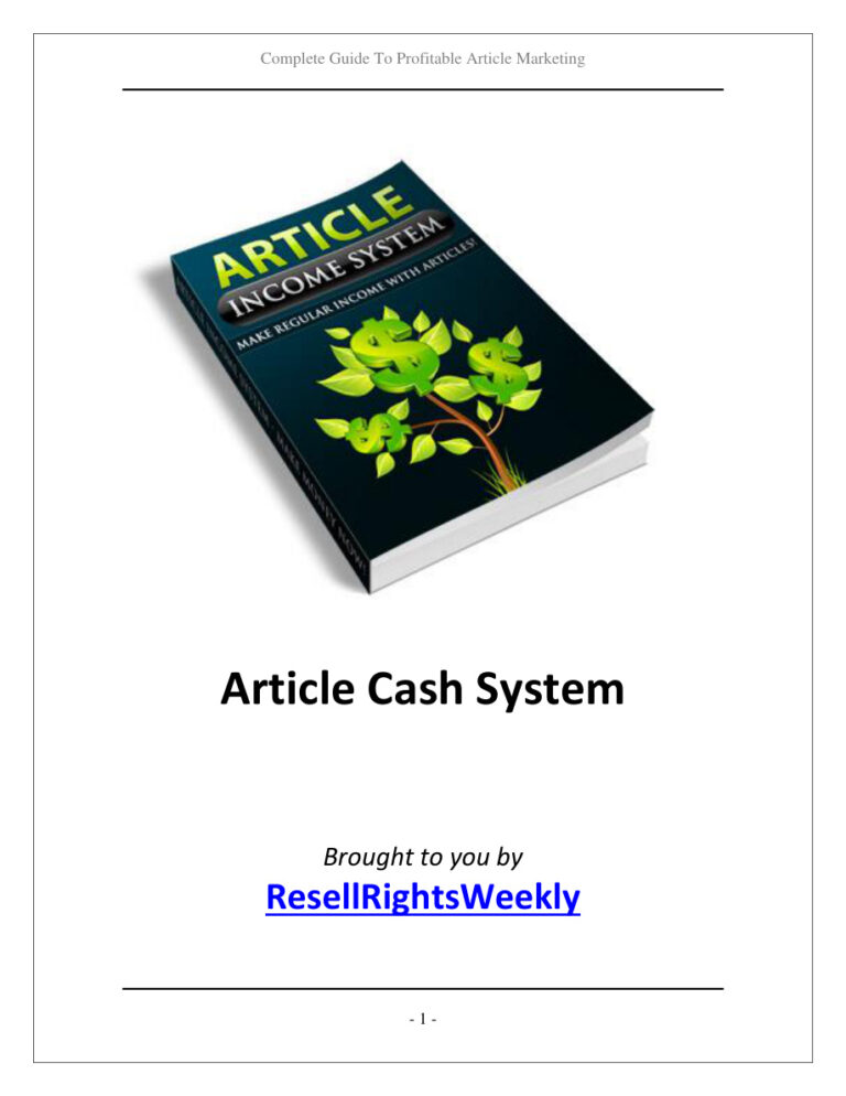 Article Cash System PDF Download – Unknown Author