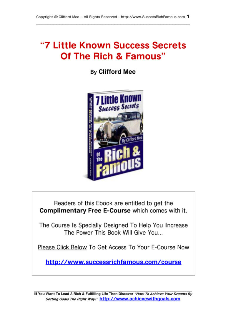 7 Little Known Success Secrets of the Rich and Famous PDF Download – Clifford Mee