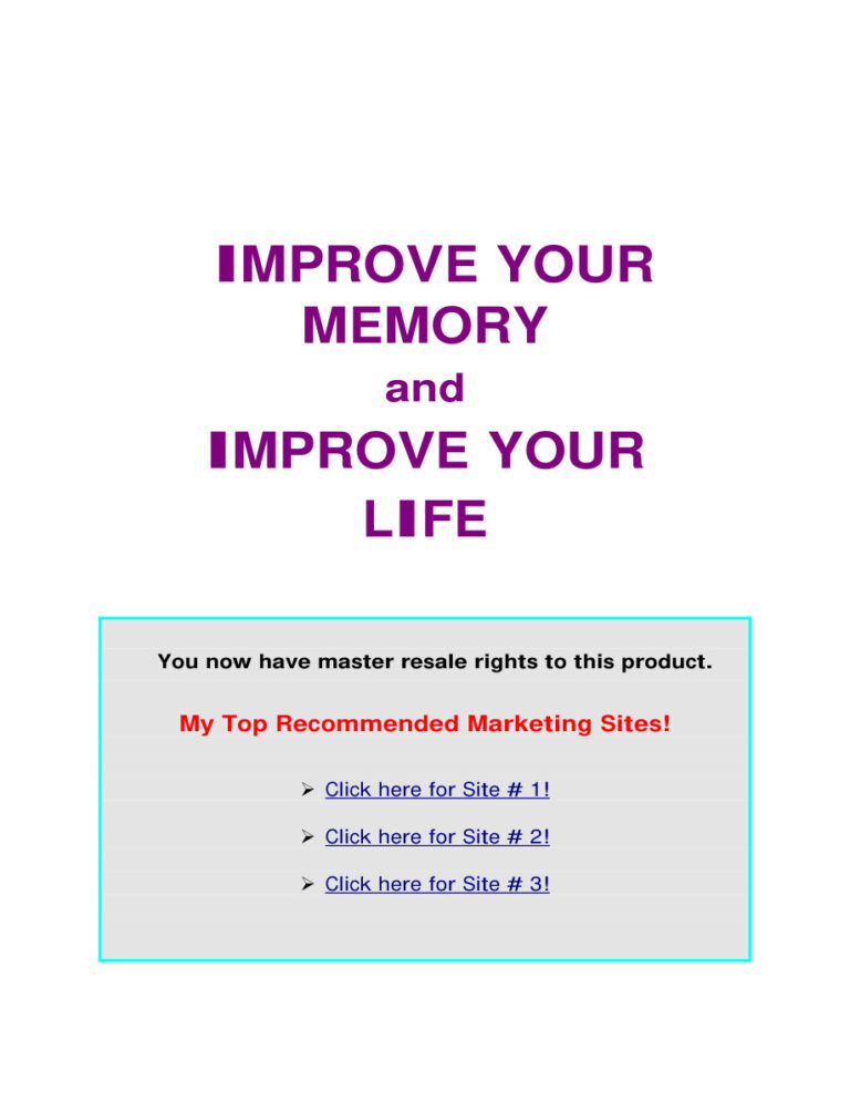 Improve Your Memory and Improve Your Life PDF Download – Unknown Author