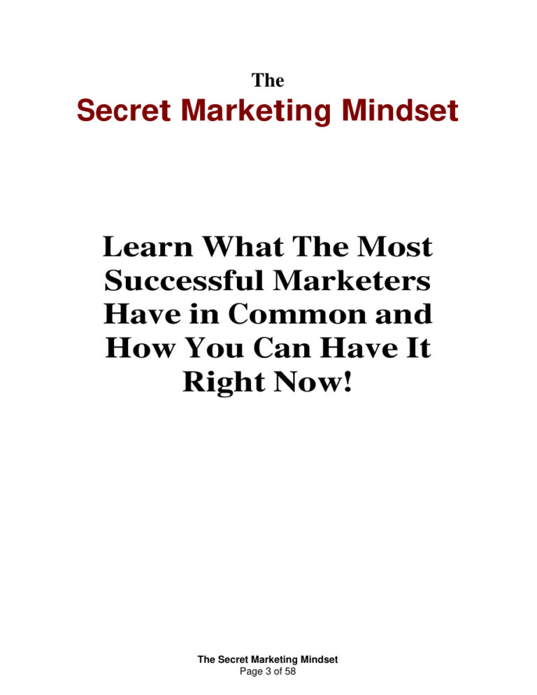 The Secret Marketing Mindset PDF Download – Unknown Author