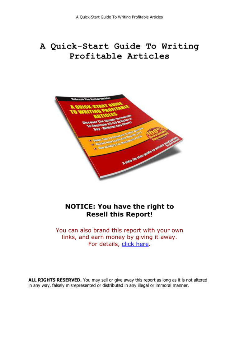 A Quick Start Guide to Writing Profitable Articles PDF Download – Unknown Author