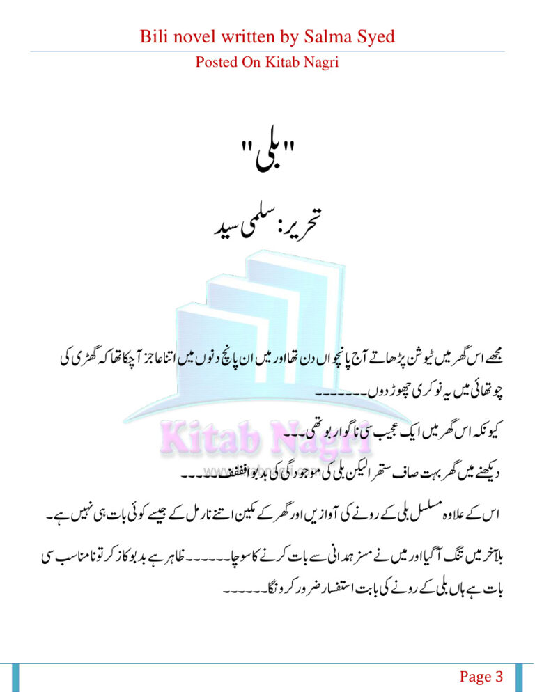 Bili بلی Urdu Edition Salma Syed Kitap Kapağı