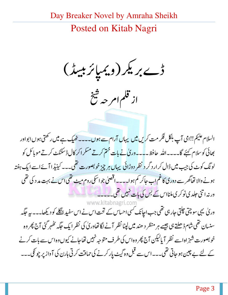 Day Breaker ڈے بریکر Urdu Edition Amraha Sheikh Kitap Kapağı