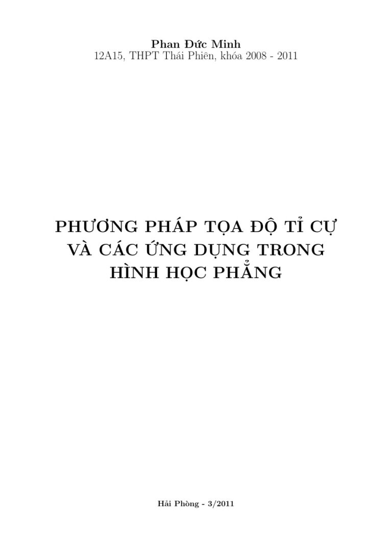 Phuong phap toa do ti cu va cac ung dung trong hinh hoc phang Vietnamese Edition Phan Duc Minh Kitap Kapağı