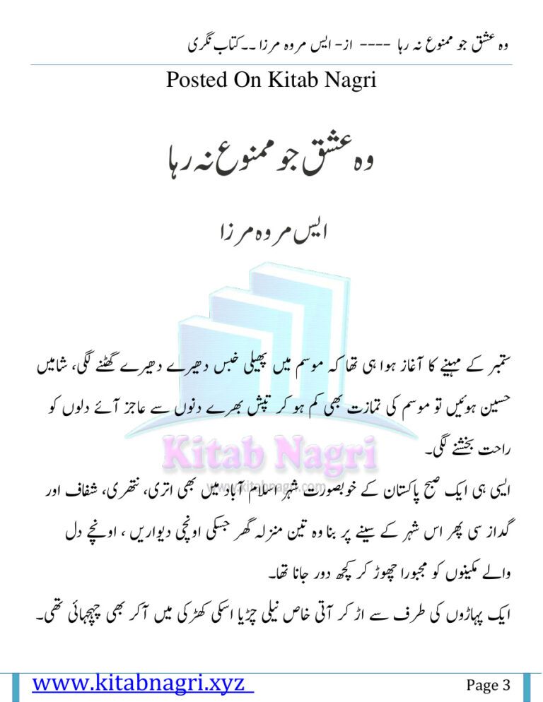 Woh Ishq Jo Mamnoo Na Raha وہ محبت جو میں چاہتا ہوں موجود نہیں ہے۔ Urdu Edition S Merwa Mirza Kitap Kapağı