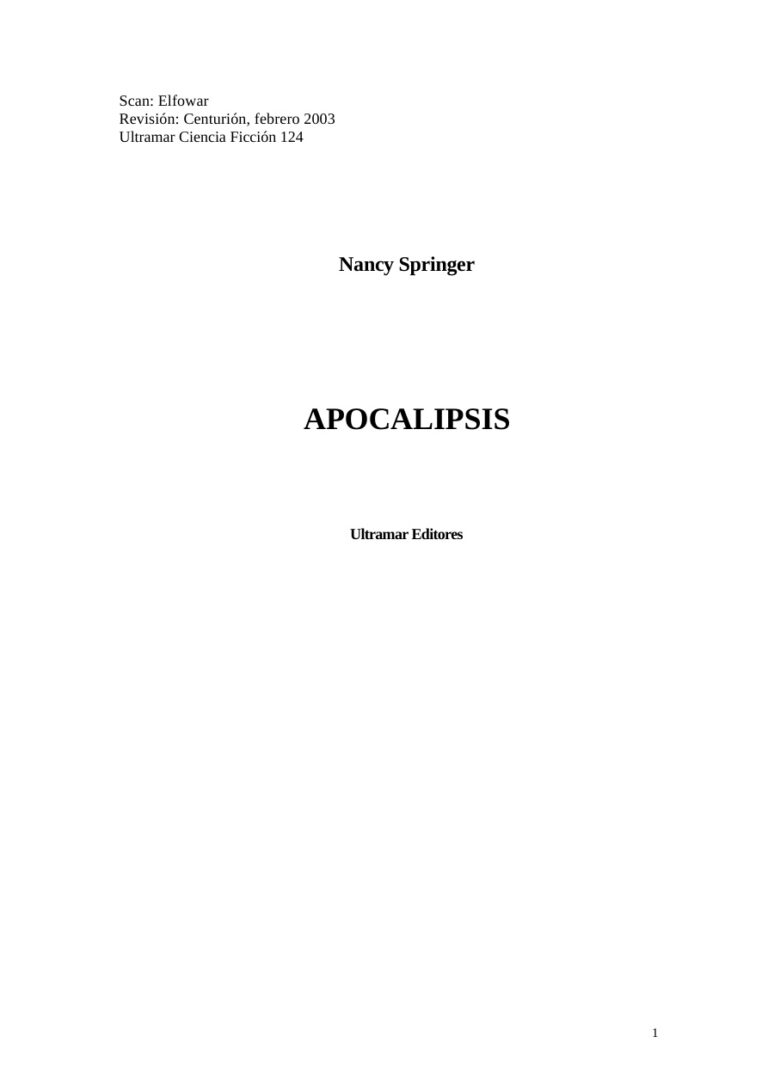 Apocalipsis Spanish Edition Springer Nancy Kitap Kapağı