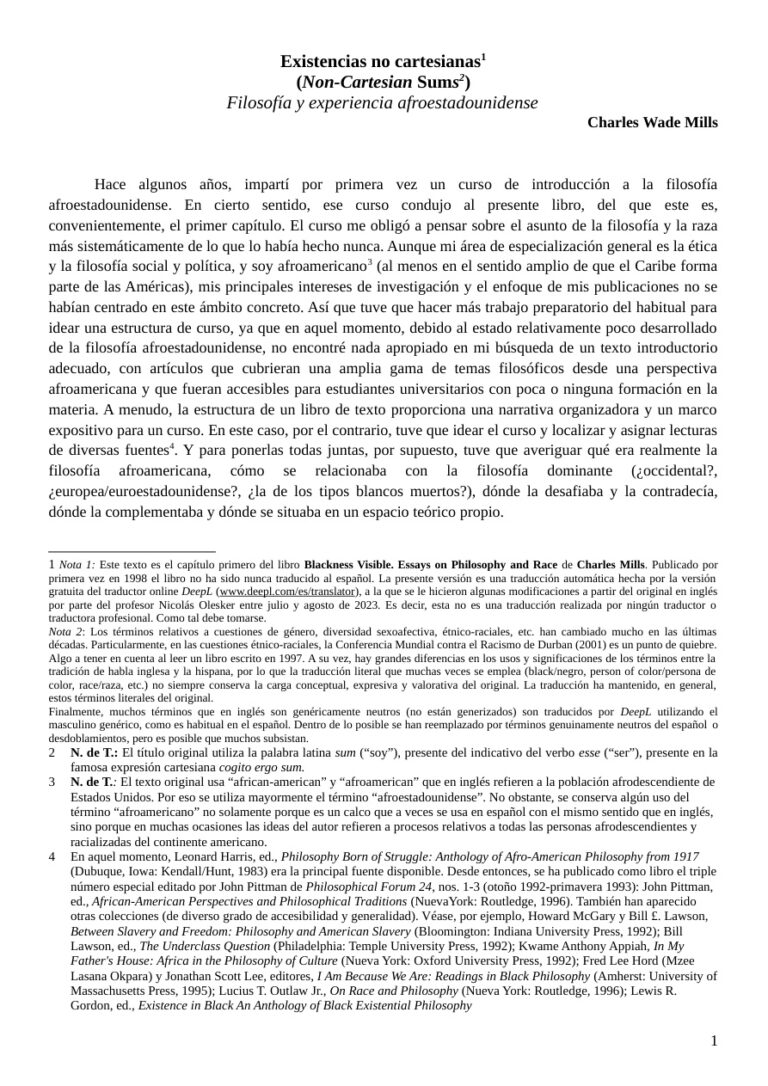 Existencias no cartesianas Spanish Edition Charles Wade Mills Kitap Kapağı