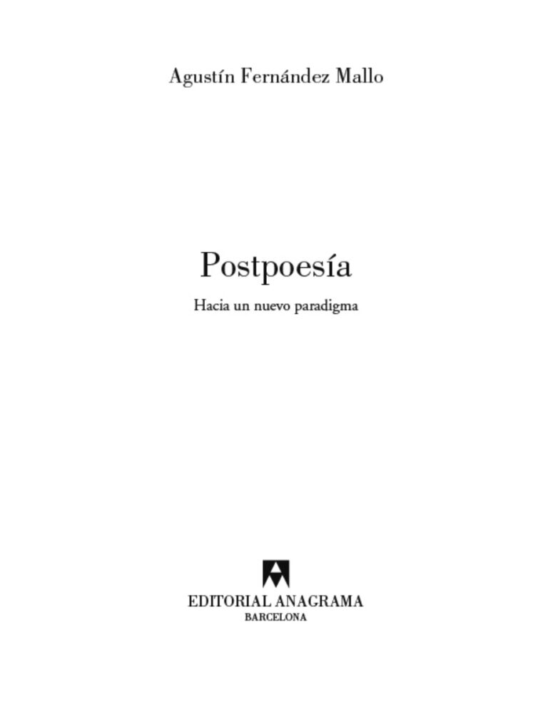 Postpoesia Spanish Edition Agustn Fernndez Mallo Kitap Kapağı