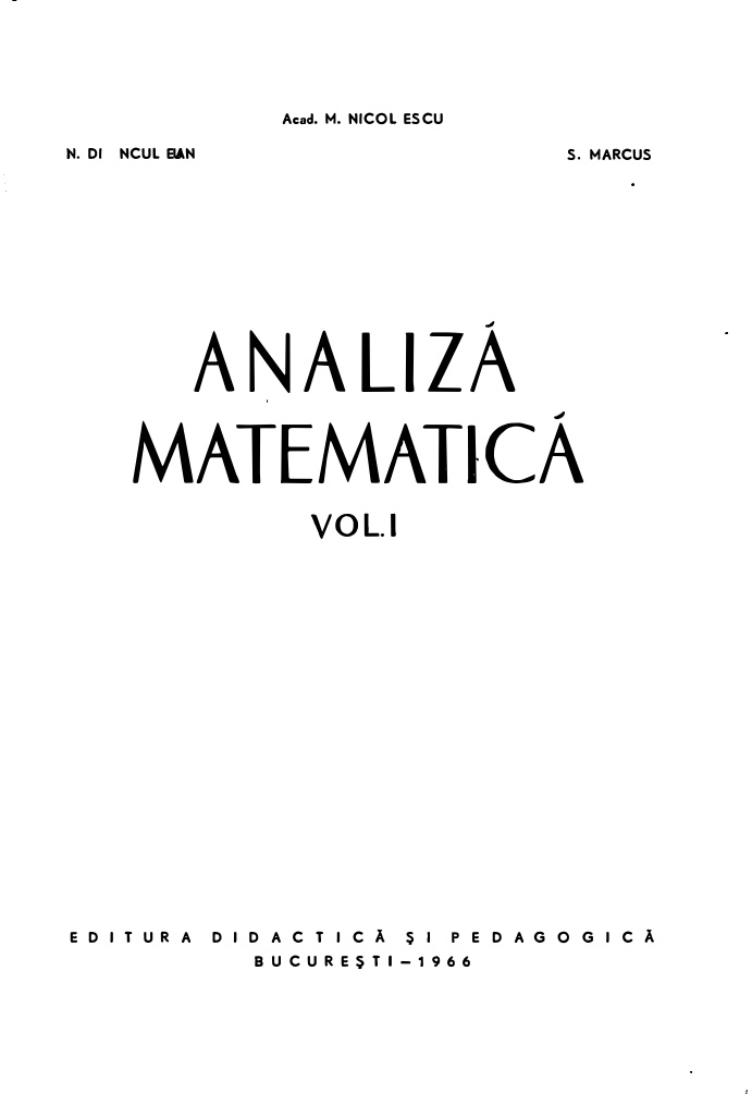 Analiza matematica Romanian Edition Acad M Nicolescu Kitap Kapağı