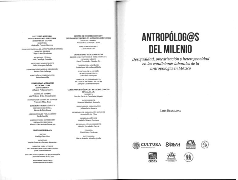 Antropologs del milenio Desigualdad precarizacion y heterogeneidad en las condiciones laborales de la antropologia en Mexico Spanish Edition Luis Reygadas Kitap Kapağı